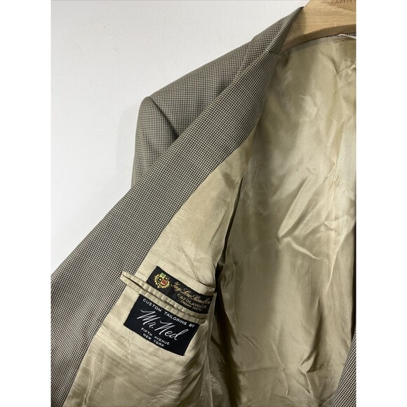 MR NED FIFTH AVENUE Blazer Mens LORO PIANA Houndstooth Plaid Jacket Gold Beige - Picture 2 of 8